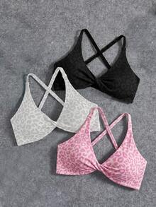 Velisys Velisys 3pcs Seamless Athleisure Yoga Sports Bra Twist Design Front Versatile For Sports And Daily Wear Gym Pink Leopard Print - Multicolor - View 4