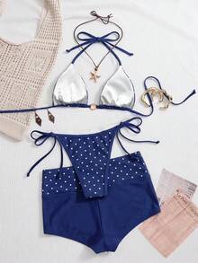 Swim Mod 26SS Spring/Summer Vacation Beach Polka Dot Bikini With Shorts 3 PiecesSwimsuit Set - Multicolor - View 2