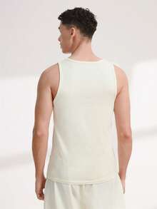 Driftmere Men's Letter Graphic Round Neck Casual Versatile Tank Top Gym - Apricot - View 2