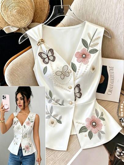 Elenzga Blusa de mujer con estampado blanco y hebilla de metal, diseño elegante, adecuada para el Día de San Valentín, Pascua, Día del Trabajo, cumpleaños, citas, fiestas, ocasiones formales, atuendo de maestra, viajes, uso en primavera/verano