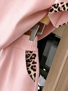 Resyla Women's Outerwear Set, Summer New Style Set, Pattern Design, Leopard Print, Pink Leopard Print, Lotus Root, Two Pieces Set Everyday Home Casual - Multicolor - View 5