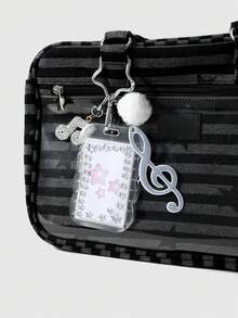 ROMWE Kawaii 1 Funda de tarjeta con símbolo de sonido de bola de pelo blanca exquisita, brillante y suave, de cerámica con strass, pegatina de strass 'Send Stars', llavero colgante para bolso - Transparente-174 - Ver 4
