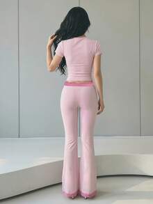 Sweetina 蕾絲背心上衣 & 喇叭褲 2件組，女孩休閒T恤 - 淺粉色 - 查看 6