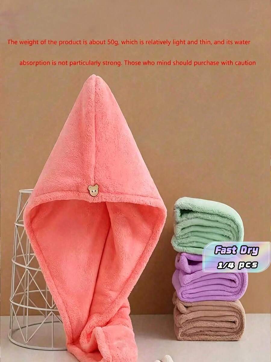 SHEIN 1件/4件装女士速干干发巾 - 高吸水性超细纤维干发帽,珊瑚绒浴室头巾毛巾家居浴室装饰发帽 - 彩色 - 查看 1