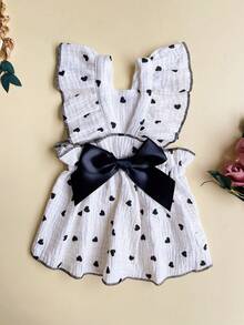 PETSIN One Piece Cute Romantic Heart Strap Ruffled Hem Pet Dress - Black and White - View 4