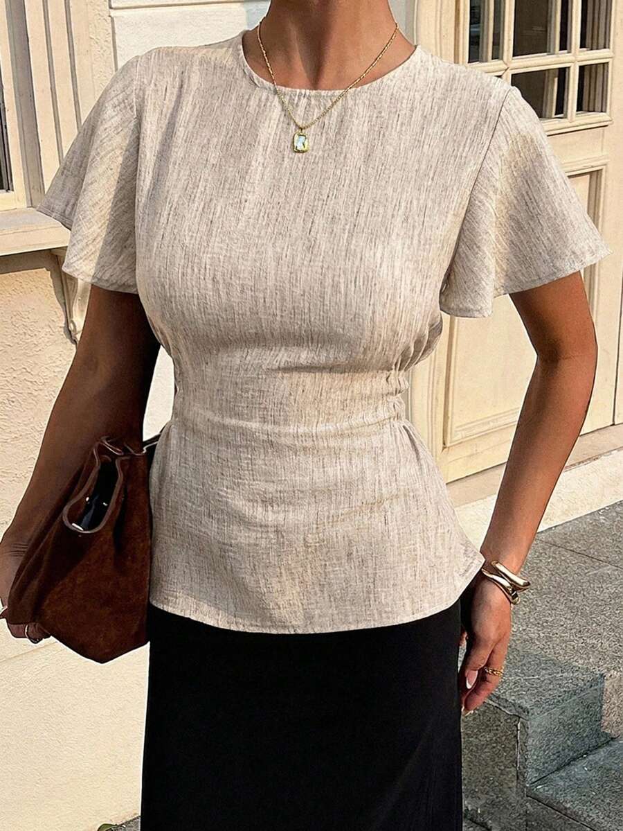 Livesso Summer Design Waist-Cinched Casual Elegant Office Wear Street Valentine's Day Wedding Waist-Cinched Women's Shirt Beige - Beige - View 1
