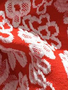 Swim Mod Women's Summer Jacquard Fabric Halter Neck Metal Decor Sexy Bikini Set - Red and White - View 7