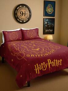 HARRY POTTER X SHEIN 三件套可爱卡通印花被套，光滑面料，柔软保暖，红色被套，多种尺寸可选，适用于单人床/双人床/大号床/特大号床 - 紅色 - 查看 4