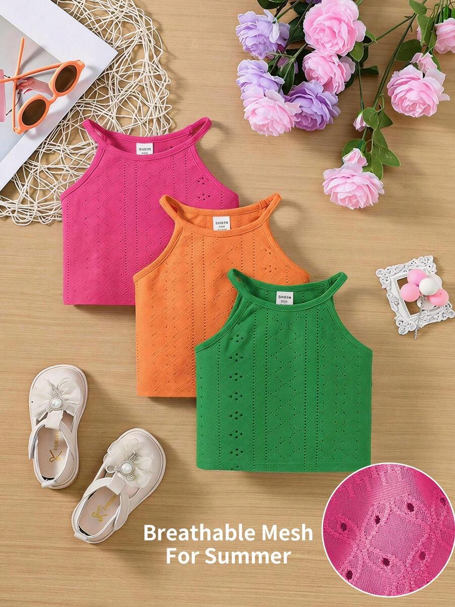 SHEIN Young Girl Fashion Versatile Ribbed Tank Top 3pcs Set - Multicolor - View 1