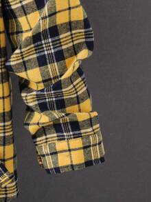 SHEIN Casuvi Kids Kemeja Lengan Panjang Kancing Tunggal Motif Kotak-kotak untuk Remaja Laki-laki - Kuning - View 5