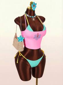 Amplova Women's Swimsuit Set With Camisole Cover-Up, Sexy Avant-Garde Vacation Set With Contrast Color Details, Cute Mini - Multicolor - View 15