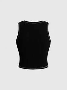 ROMWE Grunge Punk 大尺碼女款圓領眼睛印花修身百搭休閒日常上衣 - 黑色 - 查看 2