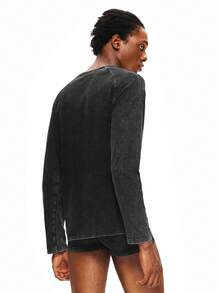 Rest Era 1pc Men's Black Long Sleeve Snowflake Pattern Fashionable Casual Base Layer Top - Black - View 2