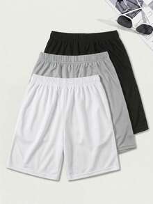 SHEIN 3件組兒童青少年男孩夏季休閒寬鬆白色、灰色、黑色休閒針織短褲，適用於春/夏季、外出、情人節、約會、旅行、度假、家庭聚會、返校季、婚禮季、晚餐派對、運動、生日派對 - 彩色 - 查看 3