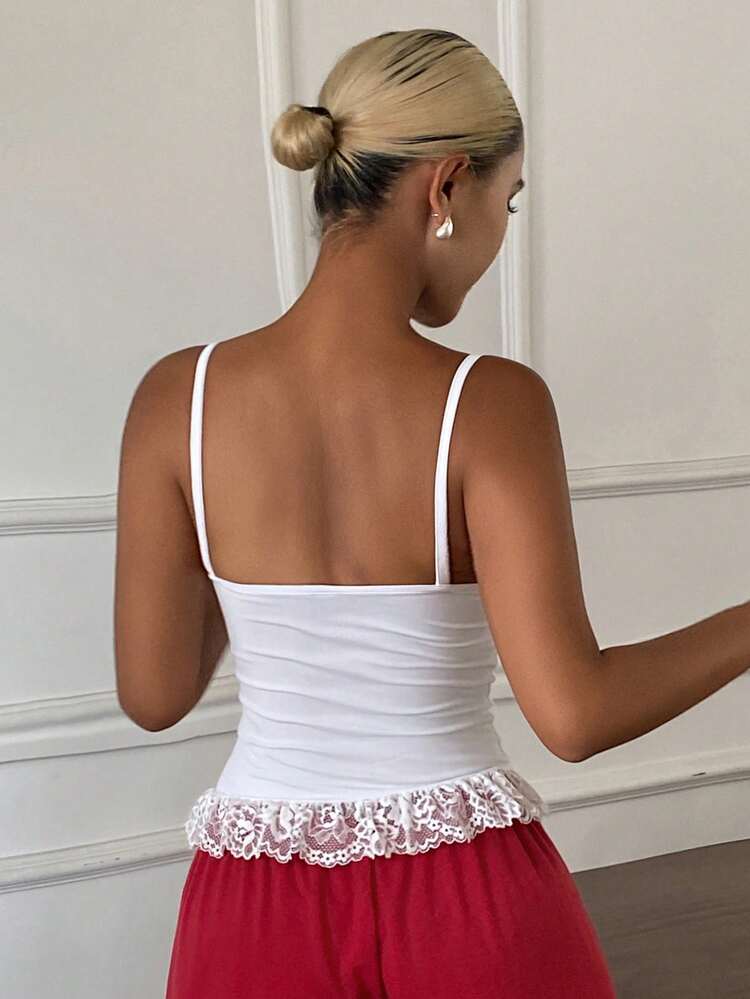 Women's Summer Elegant Solid Color Lace Patchwork Camisole Top