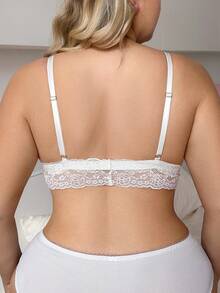 PetitDoll White Minimalist Comfortable Plus Size Lace Patchwork Wireless Bra - White - View 2