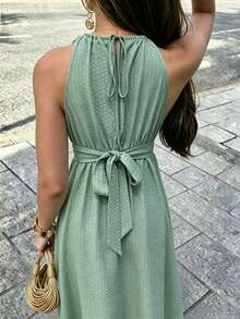 Flora Isola Flora Isola Women's Spring/Summer Vacation Travel Beach A-Line Floral Print Cinched Waist Dress - Green - View 3