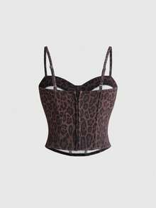 ROMWE Women's Y2K Sexy Retro Leopard Print Camisole Tank Top And Pleated Mini Skirt 2 Pieces Set Club Going Out Night Out Dark Brown Summer - Coffee Brown - View 8