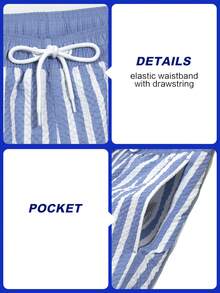 CoralVoy Men's Striped Drawstring Waist Beach Shorts, Holiday - Baby Blue - View 5