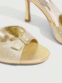 CUCCOO SZL Round Toe High Heeled Black Satin Faux Pearl Decor Ankle Strap Women's High Heel Sandals Spring Shoes Spring Break Easter Prom Heels Summer - Gold & Rhinestones - View 11