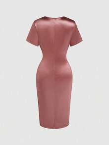 EMERY ROSE Đầm nữ cổ chữ V tay ngắn, xếp ly eo, kiểu dáng thanh lịch, thích hợp mặc hàng ngày, đi nghỉ mát, dạo chơi, dự tiệc, mùa xuân/hè. - Bụi hồng - Xem 2
