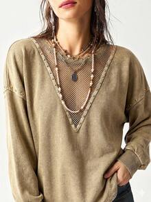 Bohemela Women's Casual Solid Color Knit Crew Neck Long Sleeve Loose Washed Sweatshirt - Brown - View 6