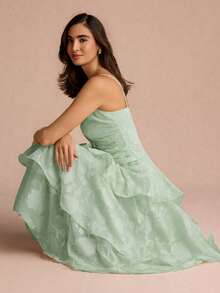 Enchnt Women's Elegant Jacquard Layered Ruffle Hem Cami Dress Party Sage Green Summer - Mint Green - View 2