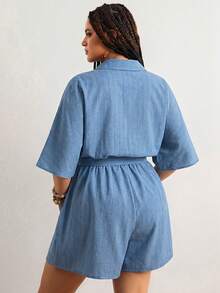 Freevana Mono de verano casual a rayas de talla grande - Azul - Ver 2