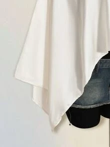 SHEIN ICON 夏季女款婚禮賓客緞面純色休閒百搭日常外出上衣 - 米色 - 查看 6
