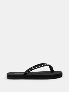 Grefit Woman Shoes Spiked Decor Flip Flops For Summer Vacation Shoes Casual Beach Style Shoes - Black - View 5