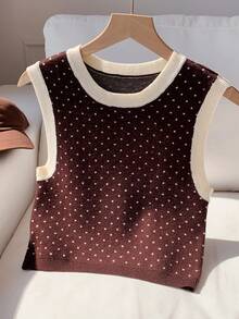 Comfortcana Women's Contrast Color Sleeveless Knit Top - Brown - View 7
