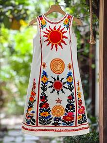 EMERY ROSE CURVE Plus Size Casual Summer Beach Holiday Sunlight Abstract Totem Print Dress - Multicolor - View 6