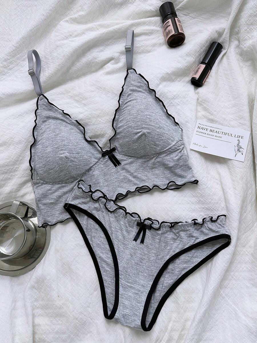 Napfluff Women's Casual Versatile Comfortable Skin-Friendly Adjustable Strap Bra Set 2pcs - Grey - View 1