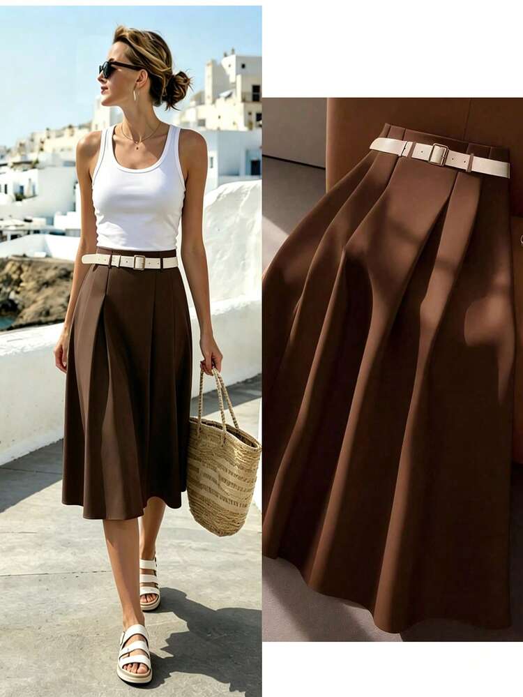 SHEIN Holidaya シンプルデザイン エレガントレザーウエストベルト