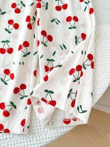 LMoss Kids Red Flutter Sleeve Tank Top Set, Suitable For Toddlers In Spring, Summer And Autumn, Large Bow Design On The Back Of The Top Cherry Print Holiday Vibe - Red and White - View 3