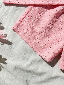 SHEIN Vintaside Kids 女嬰夏季紅色草莓拼接套裝，圓領無袖上衣配同款短褲，甜美風格，輕盈貼身，適合戶外玩耍、居家舒適、朋友聚會 - 粉色 - 查看 7