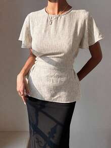 Livesso Summer Design Waist-Cinched Casual Elegant Office Wear Street Valentine's Day Wedding Waist-Cinched Women's Shirt Beige - Beige - View 3