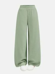 SHEIN Ensemble 2 pièces débardeur à col licou ample + pantalon long pour adolescentes, décontracté, à la mode, polyvalent, fête, streetwear, séance photo entre sœurs, sortie au parc, camping, vacances, décontracté quotidien - Vert - Voir 8
