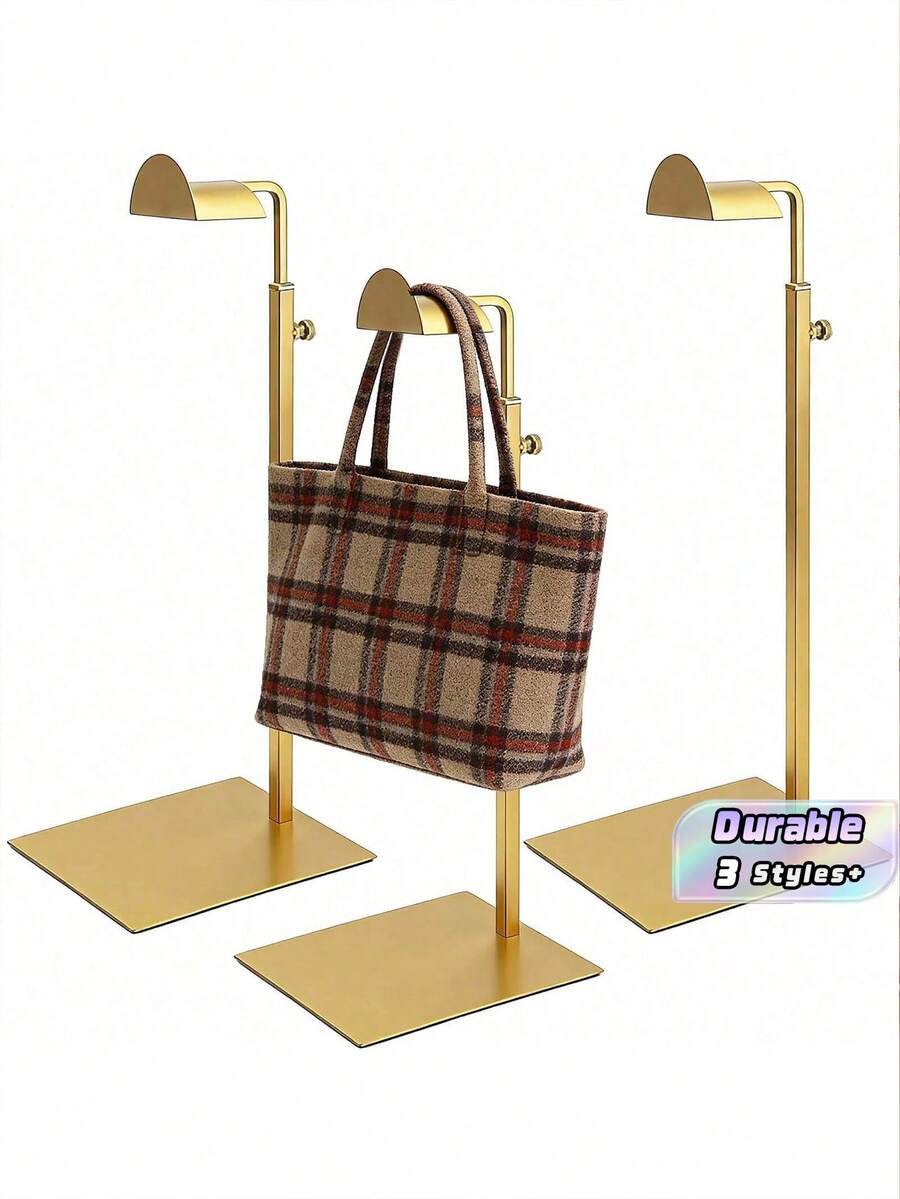 1/2/3 PiecesStainless Steel Handbag Display Stand, Titanium Gold Frosted, Height Adjustable Bag Storage Rack, Suitable For Hanging And Storing Bags, Hats, And Jewelry In Home Bedrooms, Boutiques, And Malls. - Gold - View 1