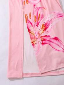 SHEIN Sparklyn 青少年女孩細肩帶印花長洋裝 - 粉色 - 查看 6