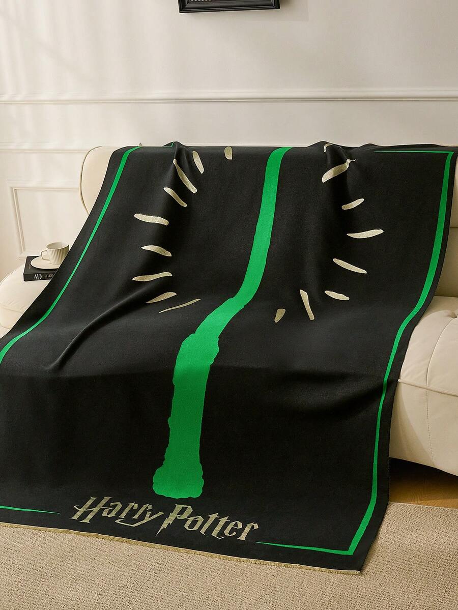 HARRY POTTER X SHEIN Imitation Cashmere Vintage Print Blanket, Outdoor Outing Blanket, Sofa Blanket, Shawl Outdoor Picnic Blanket, Bedroom Decoration Nap Blanket - Multicolor - View 1