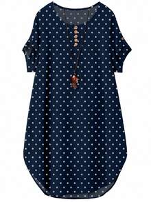 Linhara Robe grande taille pour femmes à col rond, manches courtes, design décontracté et confortable, convient pour le port quotidien et les trajets - Multicolore - Voir 1
