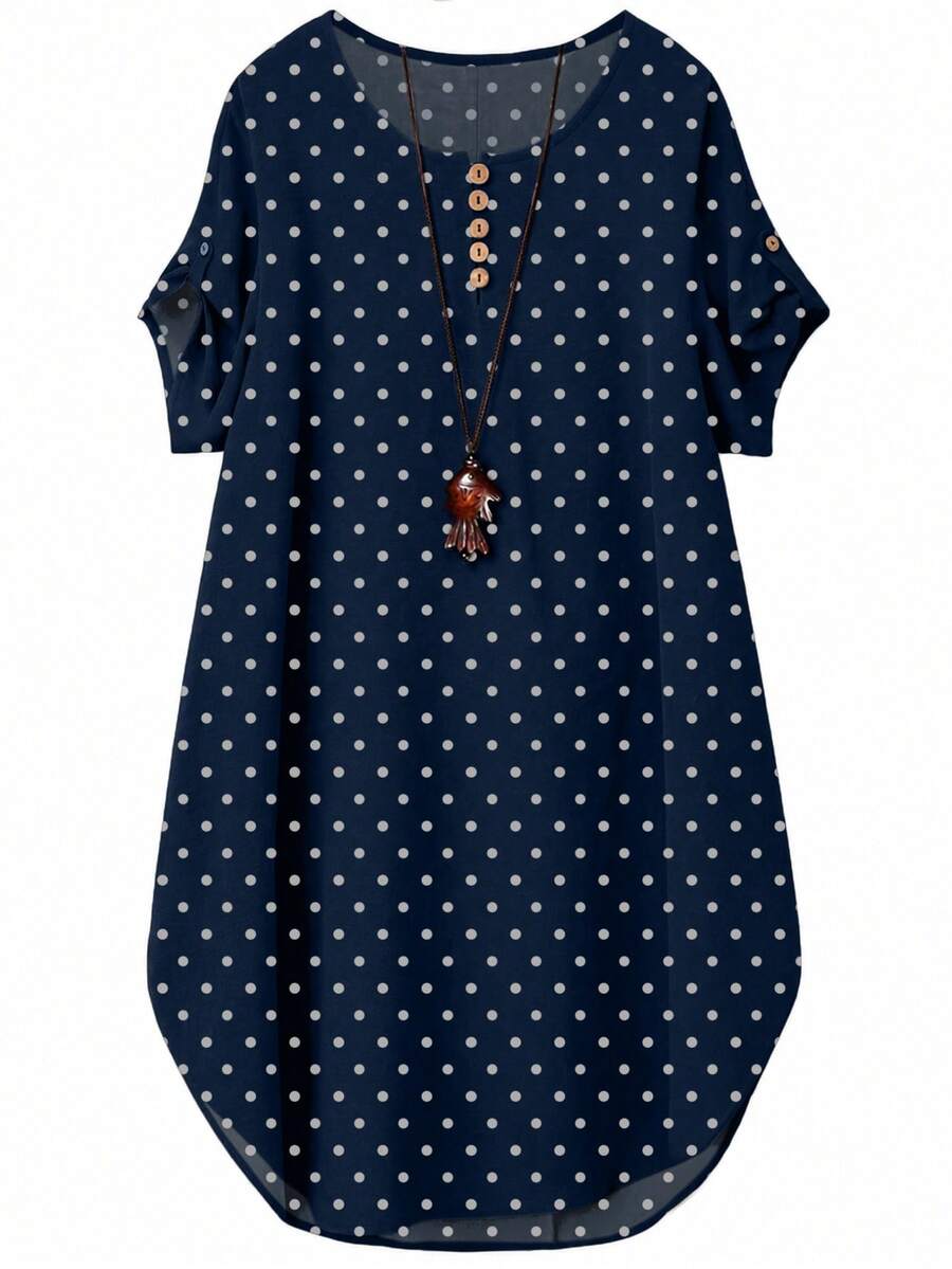 Linhara Robe grande taille pour femmes à col rond, manches courtes, design décontracté et confortable, convient pour le port quotidien et les trajets - Multicolore - Voir 1