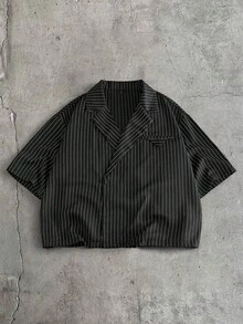 AXEPEAK 男士條紋襯衫與長褲套裝 - 黑色 - 查看 3