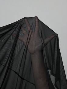 ROMWE Goth Blusa de manga de murciélago transparente de estilo gótico para vacaciones de primavera/verano en la playa - Negro - Ver 9
