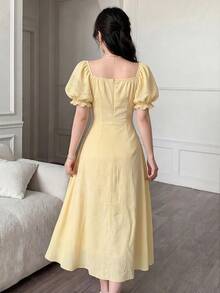 Celisse Vestido de estilo francés con textura de encaje y volantes para vacaciones de mujer - Azul Agua - Ver 2