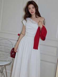 INAWLY White Lace Dress, Elegant French Style, Slimming, High-End Summer Dress For Women - White - View 4