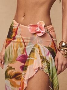 Silquee Summer Beach Floral Decor Double Strap Women Sexy Bikini Sheer Cover-Up 3pcs Set Beach Outfits Bathing Suits - Multicolor - View 6