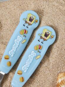 SpongeBob SquarePants | SHEIN 可愛卡通起司造型銀色2件組餐叉匙套組 餐具 - 藍色 - 查看 4