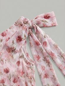 SHEIN 青少年女孩時尚休閒針織藍色碎花洋裝 - 粉色 - 查看 3